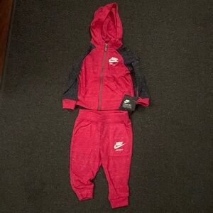 Nike hoodie and pant set. Baby girl 12 M. Pink &grey.